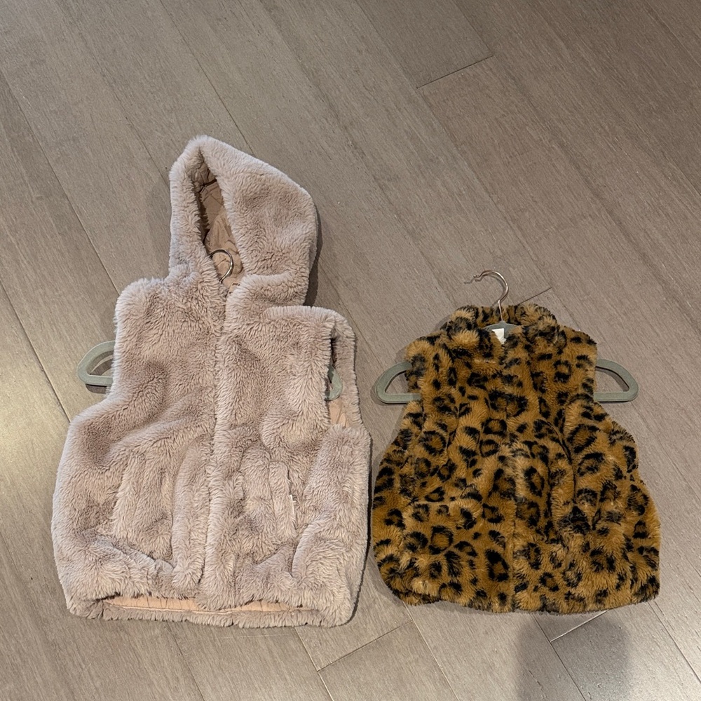 Kids Faux Fur Vest Set - Pink and Leopard size 4/5 H&M and Crewcuts